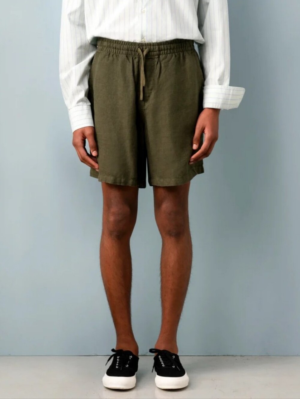 Isto Portugal European Linen Pull On Shorts Olive Green M